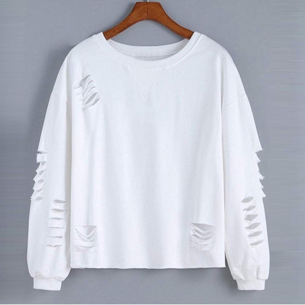 NEW Super Distressed Sweatshirt Crop S-3X White